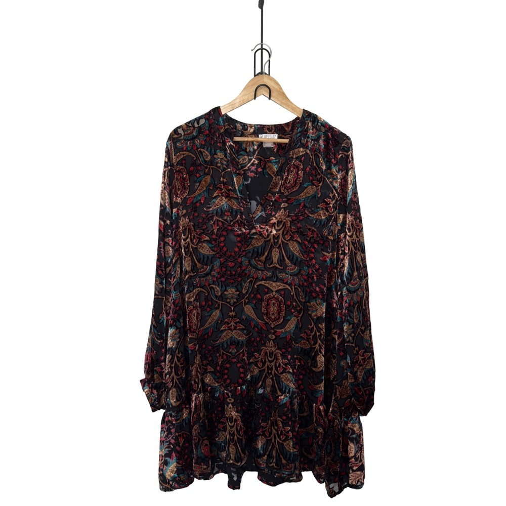 Venus Womens Dress Size 12 Multi Color Velvet Burnout Paisley V-Neck Mini Boho